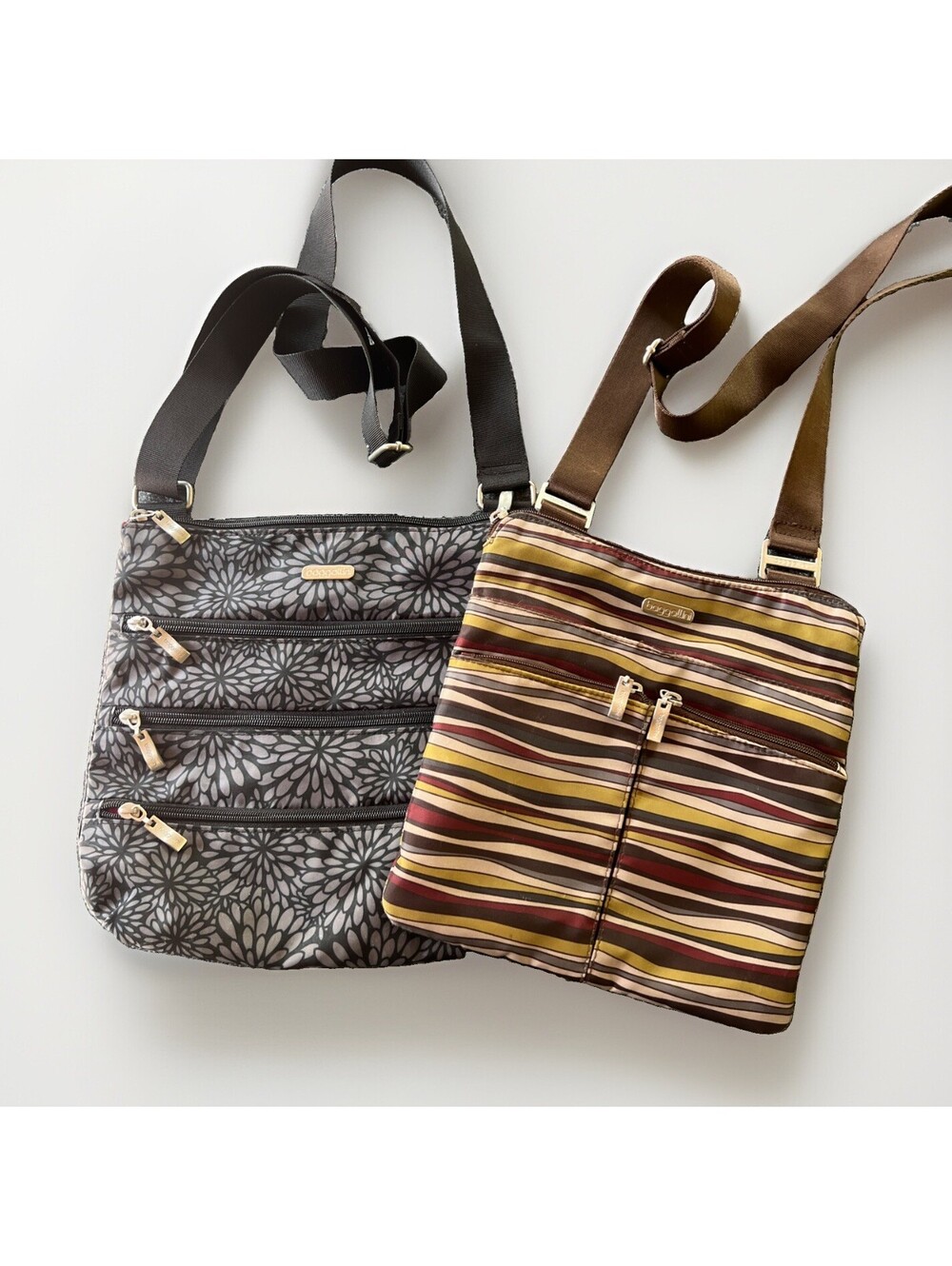 Baggallini Nylon Medium Crossbody Bag Lot of 2 Floral Stripe Zip Travel Purses